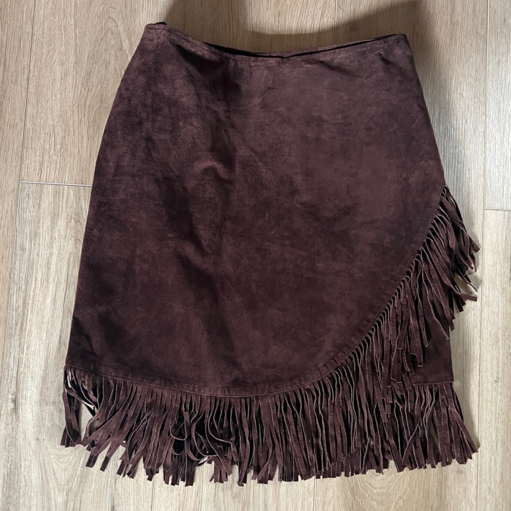 Vintage Genuine Suede Fringe Wrap Skirt